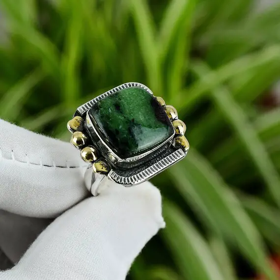 Ruby Zoisite Ring 925 Sterling Silver Ring Adjustable Ring 18k Gold Plated Natural Gemstone Ring Silver Jewelry For Gift Handmade Boho Ring