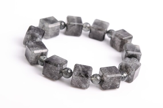 22 Pcs - 11-12mm Black Rutilated Quartz Bracelet Grade A+ Genuine Natural Beveled Edge Faceted Cube Gemstone Beads (117890h-3984)