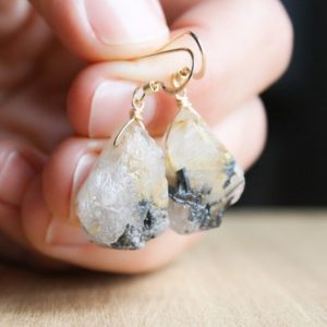 Golden Rutile Quartz Earrings . Raw Crystal Earrings 14k Gold Filled . Rough Gemstone Earrings | Natural genuine Gemstone earrings. Buy crystal jewelry, handmade handcrafted artisan jewelry for women.  Unique handmade gift ideas. #jewelry #beadedearrings #beadedjewelry #gift #shopping #handmadejewelry #fashion #style #product #earrings #affiliate #ad