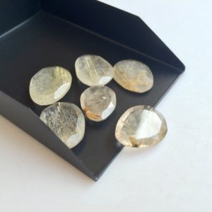 Shop Rutilated Quartz Beads! 6 Pieces 14mm To 18mm Each Gold Rutilated Quartz Faceted Rose Cut Loose Cabochons RS50 | Natural genuine beads Rutilated Quartz beads for beading and jewelry making.  #jewelry #beads #beadedjewelry #diyjewelry #jewelrymaking #beadstore #beading #affiliate #ad