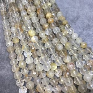 Shop Rutilated Quartz Faceted Beads! 8mm Faceted Golden Rutilated Quartz Beads | Natural genuine faceted Rutilated Quartz beads for beading and jewelry making.  #jewelry #beads #beadedjewelry #diyjewelry #jewelrymaking #beadstore #beading #affiliate #ad