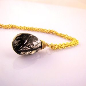Shop Rutilated Quartz Pendants! Black Rutilated Quartz pendant gold Necklace, rutile drop pendant. Angel hair stone.  Wite wraped. 12 to 20 Inches Chain | Natural genuine Rutilated Quartz pendants. Buy crystal jewelry, handmade handcrafted artisan jewelry for women.  Unique handmade gift ideas. #jewelry #beadedpendants #beadedjewelry #gift #shopping #handmadejewelry #fashion #style #product #pendants #affiliate #ad