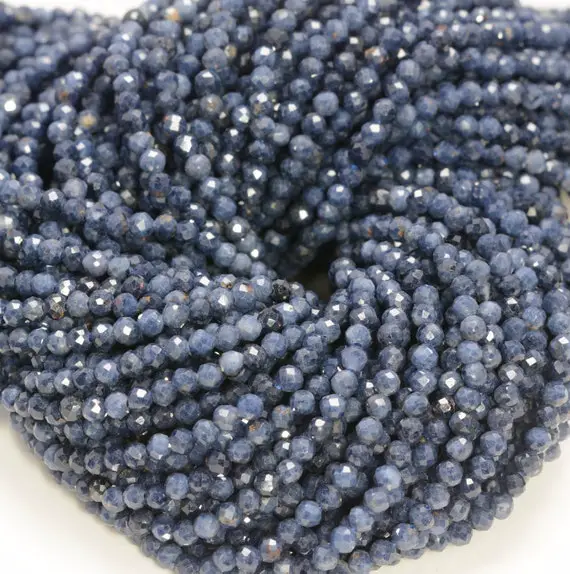 3mm Blue Sapphire Gemstone Dark Blue Micro Faceted Round Grade Aaa Beads 15inch Wholesale (80010168-a195)