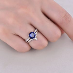 Sapphire Ring, September Birthstone Ring, Blue Sapphire Ring, Stacking Ring, 14K White Gold, Silver Sapphire Ring, Bridal Set | Natural genuine Gemstone rings, simple unique alternative gemstone engagement rings. #rings #jewelry #bridal #wedding #jewelryaccessories #engagementrings #weddingideas #affiliate #ad