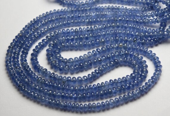 14 Inches Strand,superb-finest Quality,natural Burmese Blue Sapphire Smooth Rondelles,size.3-4m