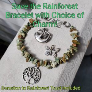 Save The Rainforest Bracelet with Choice of Charm and Rainforest Jasper, Includes Donation to the Rainforest Trust | Natural genuine Rainforest Jasper bracelets. Buy crystal jewelry, handmade handcrafted artisan jewelry for women.  Unique handmade gift ideas. #jewelry #beadedbracelets #beadedjewelry #gift #shopping #handmadejewelry #fashion #style #product #bracelets #affiliate #ad