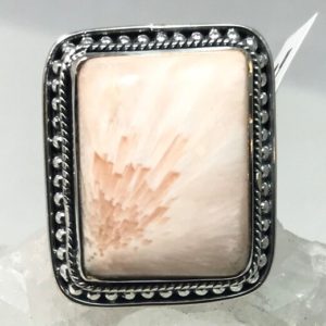 Shop Scolecite Rings! Unique Orange Scolecite Ring, Size 7 1/2 | Natural genuine Scolecite rings, simple unique handcrafted gemstone rings. #rings #jewelry #shopping #gift #handmade #fashion #style #affiliate #ad