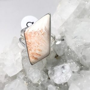Shop Scolecite Rings! Unique Orange Scolecite Ring, Size 8 | Natural genuine Scolecite rings, simple unique handcrafted gemstone rings. #rings #jewelry #shopping #gift #handmade #fashion #style #affiliate #ad