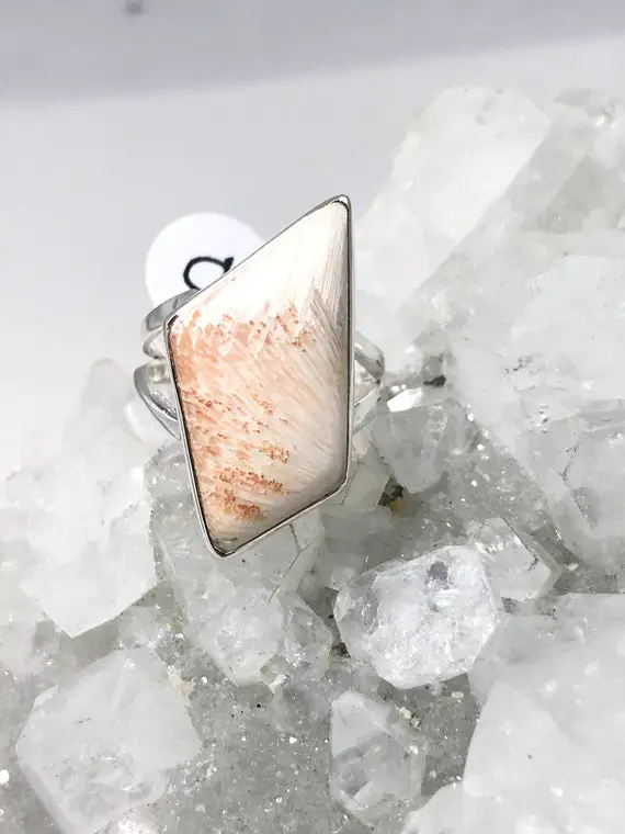 Unique Orange Scolecite Ring, Size 8