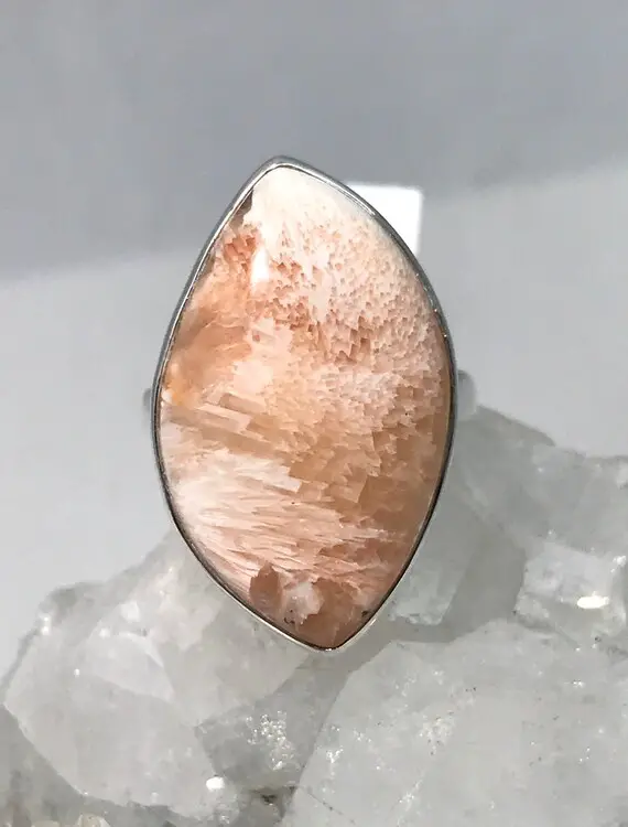 Unique Orange Scolecite Ring, Size 5 1/2