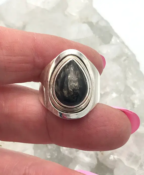 Black Seraphinite Ring, Size 8 1/2