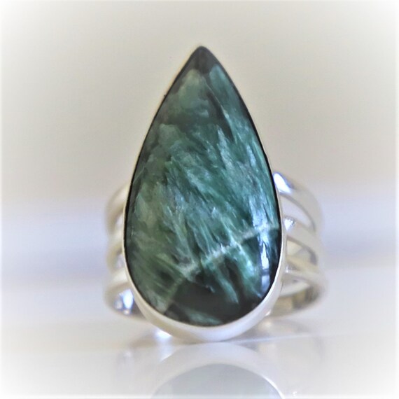 Green Seraphinite Ring, Natural Gemstone Ring, Handmade Jewelry,925 Sterling Silver Ring, Christmas Gift,navajo Trendy Dainty Beautiful Ring