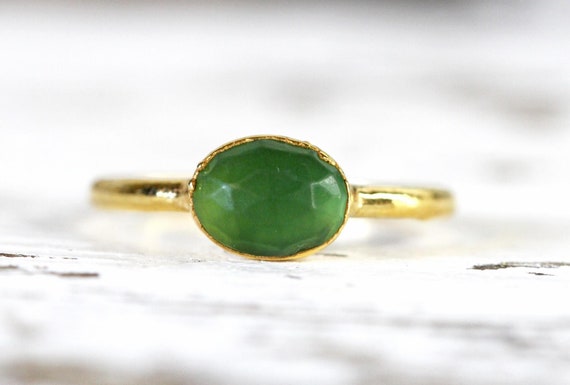 Serpentine Ring - Faceted Stone Ring - Green Stone Ring - Stacking Ring