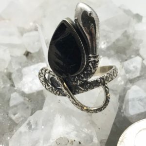 Shop Shungite Rings! Shungite Coiled Snake Ring, Size 6 | Natural genuine Shungite rings, simple unique handcrafted gemstone rings. #rings #jewelry #shopping #gift #handmade #fashion #style #affiliate #ad