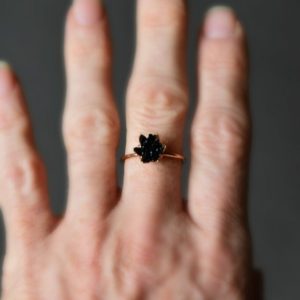 Shungite Protection Stone Jewelry, Multiple Stone Jewelry in 14K Rose Gold Fill, Trending Lotus Flower Ring from Gemologies in Any Size | Natural genuine Array rings, simple unique handcrafted gemstone rings. #rings #jewelry #shopping #gift #handmade #fashion #style #affiliate #ad