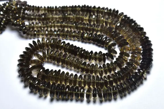 Smoky Quartz Tyre Beads - 8 Inches - Natural Faceted German Cut Smoky Quartz Rondelle - Size Is 6 - 10 Mm #061