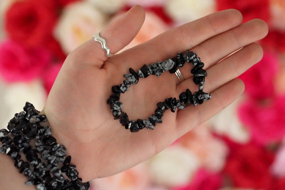 Snowflake Obsidian Tumbled Stone Crystal Chip Bracelet