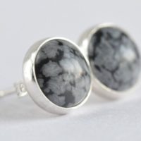 Snowflake Obsidian 8mm Sterling Silver Stud Earrings Pair | Natural genuine Gemstone jewelry. Buy crystal jewelry, handmade handcrafted artisan jewelry for women.  Unique handmade gift ideas. #jewelry #beadedjewelry #beadedjewelry #gift #shopping #handmadejewelry #fashion #style #product #jewelry #affiliate #ad