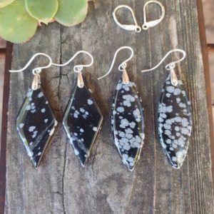 Shop Snowflake Obsidian Earrings! Snowflake obsidian earrings. Available in sterling silver only | Natural genuine Snowflake Obsidian earrings. Buy crystal jewelry, handmade handcrafted artisan jewelry for women.  Unique handmade gift ideas. #jewelry #beadedearrings #beadedjewelry #gift #shopping #handmadejewelry #fashion #style #product #earrings #affiliate #ad