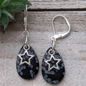 Shop Snowflake Obsidian Earrings! Snowflake obsidian earrings, star earrings, gemstone earrings, witchy earrings, festival jewelry, black earrings, boho earrings | Natural genuine Snowflake Obsidian earrings. Buy crystal jewelry, handmade handcrafted artisan jewelry for women.  Unique handmade gift ideas. #jewelry #beadedearrings #beadedjewelry #gift #shopping #handmadejewelry #fashion #style #product #earrings #affiliate #ad