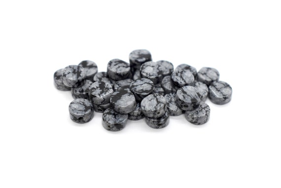 Snowflake Obsidian (natural) A Grade Coin / Dime Gemstone Beads (6mm) Black & White Gemstone Beads To Make Jewelry With, Wholesale Gemstones