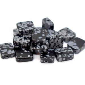Shop Snowflake Obsidian Bead Shapes! Snowflake Obsidian (Natural) A Grade Flat Rectangle Gemstone Beads (8mm x 10mm) Black and Gray Gemstone Beads – Bulk Beads | Natural genuine other-shape Snowflake Obsidian beads for beading and jewelry making.  #jewelry #beads #beadedjewelry #diyjewelry #jewelrymaking #beadstore #beading #affiliate #ad