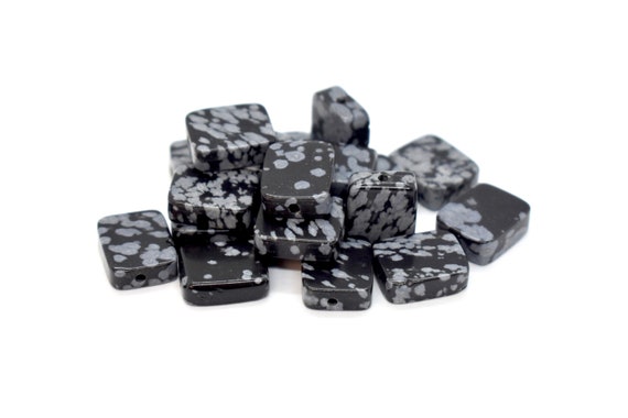 Snowflake Obsidian (natural) A Grade Flat Rectangle Gemstone Beads (8mm X 10mm) Black And Gray Gemstone Beads - Bulk Beads