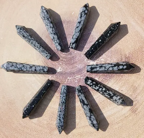 Snowflake Obsidian Point 50mm, Undrilled Polished Gemstone, Snowflake Obsidian Terminated Point, Hexagonal Wire Wrapping Crystal. Uk Seller.