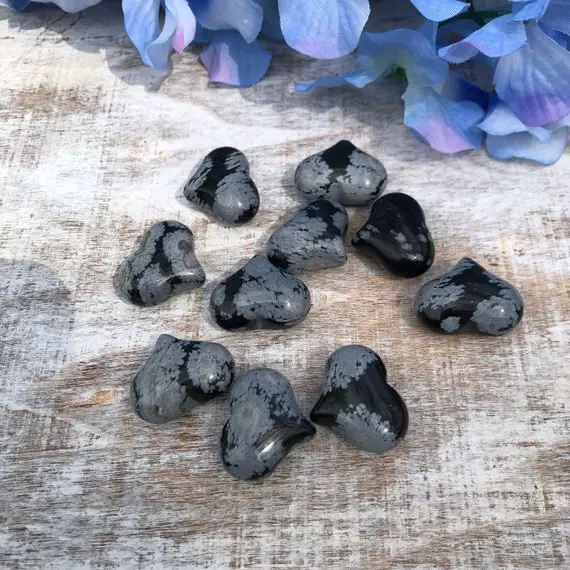 Snowflake Obsidian Puffy Tiny Heart Shaped Stone