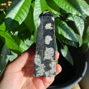 Shop Snowflake Obsidian Points & Wands! Snowflake Obsidian Tower  | 4.2 in | 10.5 oz | Crystal Point | Crystal Tower | S1 | Natural genuine stones & crystals in various shapes & sizes. Buy raw cut, tumbled, or polished gemstones for making jewelry or crystal healing energy vibration raising reiki stones. #crystals #gemstones #crystalhealing #crystalsandgemstones #energyhealing #affiliate #ad