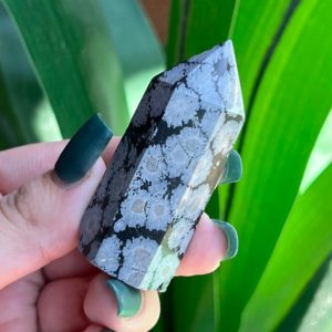 Shop Snowflake Obsidian Points & Wands! Snowflake Obsidian Tower // Snowflake Obsidian Obelisk // Snowflake Obsidian Point | Natural genuine stones & crystals in various shapes & sizes. Buy raw cut, tumbled, or polished gemstones for making jewelry or crystal healing energy vibration raising reiki stones. #crystals #gemstones #crystalhealing #crystalsandgemstones #energyhealing #affiliate #ad