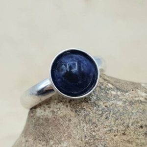 Shop Sodalite Rings! Simple Sodalite ring. 925 sterling silver.  Reiki jewelry uk. Minimalist Women's Adjustable ring. 8mm Blue semi precious stone ring | Natural genuine Sodalite rings, simple unique handcrafted gemstone rings. #rings #jewelry #shopping #gift #handmade #fashion #style #affiliate #ad