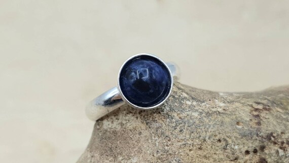 Simple Sodalite Ring. 925 Sterling Silver.  Reiki Jewelry Uk. Minimalist Women's Adjustable Ring. 8mm Blue Semi Precious Stone Ring