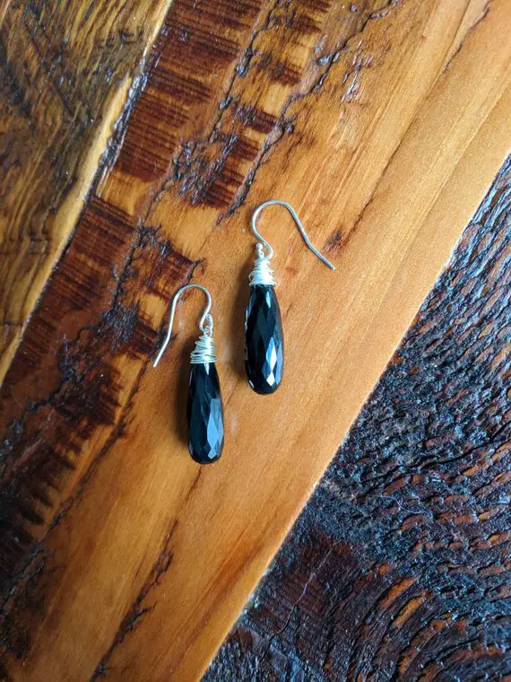 Black Spinel Teardrop Earrings.  Your Choice Of Sterling Silver, Gold Filled Or Rose Gold Filled.