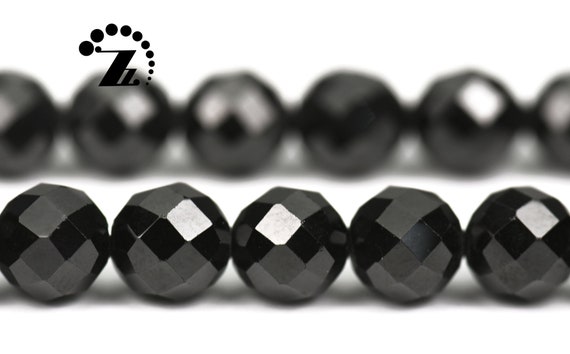 Black Spinel, Gradea, 64 Faces Faceted Round Beads, Natural, Gemstone, Diy, Jewelry Making, 8mm, 15" Full Strand