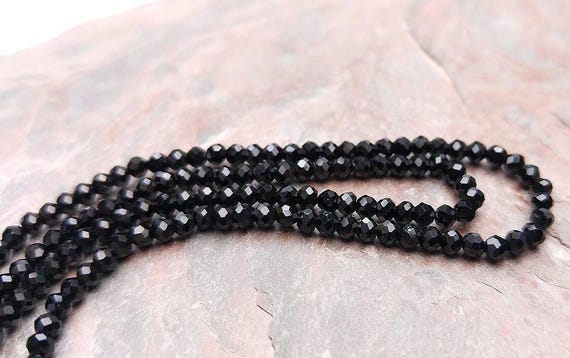 Natural Black Spinel Faceted Tiny Beads 2 Mm  / Sparkling Black Gemstone Beads / Choose 10 Beads Or A Strand