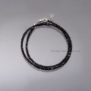Shop Spinel Necklaces! AAA++ Black spinel beaded necklace-2mm faceted round black gemstone jewelry-Choker necklace-Anklets for girls-women Jewelry-Best gifts | Natural genuine Spinel necklaces. Buy crystal jewelry, handmade handcrafted artisan jewelry for women.  Unique handmade gift ideas. #jewelry #beadednecklaces #beadedjewelry #gift #shopping #handmadejewelry #fashion #style #product #necklaces #affiliate #ad