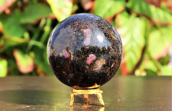 80mm Pink Ruby Matrix Crystal Gemstone Sphere Crystal Chakra Balancing & Meditation Spiritual Gift Healing Energy Anxiety Relief Meditation