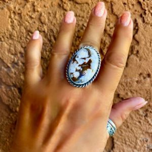 Sterling Silver Oval Wild Horse Ring Size 9 to 9.5 | Natural genuine Magnesite rings, simple unique handcrafted gemstone rings. #rings #jewelry #shopping #gift #handmade #fashion #style #affiliate #ad