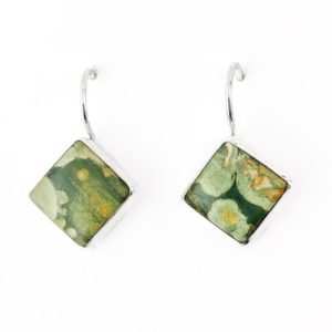 Shop Rainforest Jasper Earrings! Sterling Silver Rainforest Agate Earrings, Rhyolite Earrings in Sterling Silver, Square Diamond Shaped Jungle Agate Earrings | Natural genuine Rainforest Jasper earrings. Buy crystal jewelry, handmade handcrafted artisan jewelry for women.  Unique handmade gift ideas. #jewelry #beadedearrings #beadedjewelry #gift #shopping #handmadejewelry #fashion #style #product #earrings #affiliate #ad