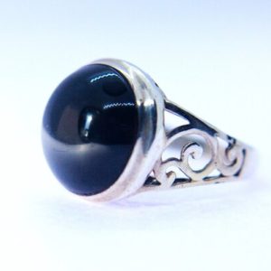 Shop Jet Rings! Sterling Silver Ring with Whitby Jet and Celtic Shoulder detail | Natural genuine Jet rings, simple unique handcrafted gemstone rings. #rings #jewelry #shopping #gift #handmade #fashion #style #affiliate #ad