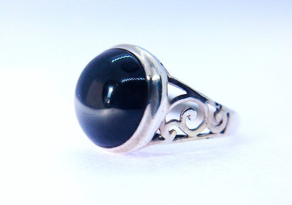 Sterling Silver Ring With Whitby Jet And Celtic Shoulder Detail