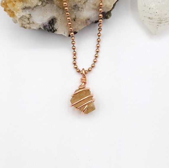 Oregon Sunstone Necklace, Copper Wire Wrapped Oregon Sunstone Pendant,, Crystal Healing Jewelry