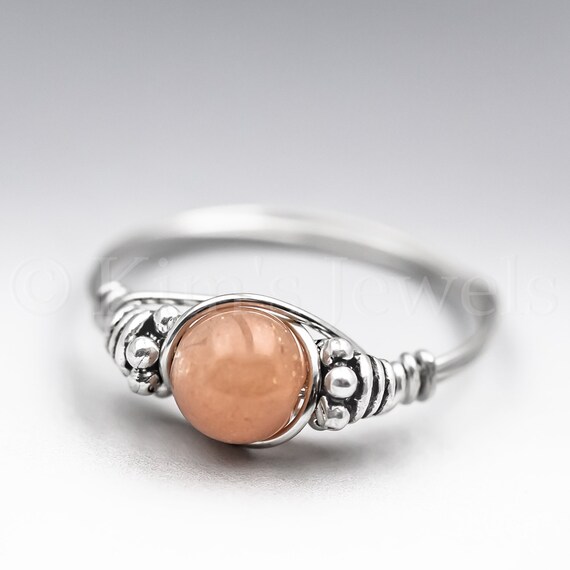 Sunstone Bali Sterling Silver Wire Wrapped Gemstone Bead Ring - Made To Order, Ships Fast!