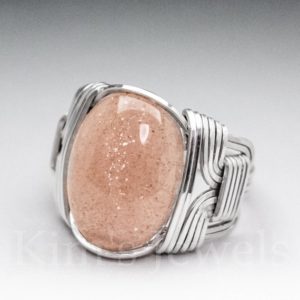Shop Sunstone Rings! Sunstone Sterling Silver Wire Wrapped Gemstone Cabochon Ring – Optional Oxidation/Antiquing – Made to Order, Ships Fast! | Natural genuine Sunstone rings, simple unique handcrafted gemstone rings. #rings #jewelry #shopping #gift #handmade #fashion #style #affiliate #ad
