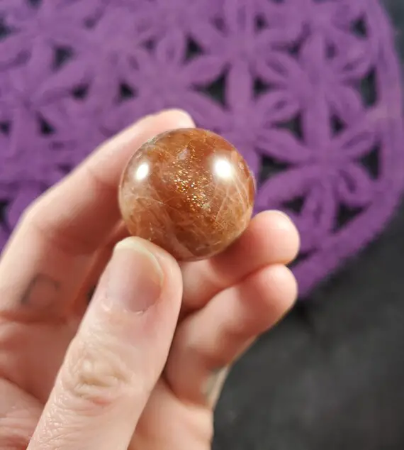 Sunstone Sphere High Quality Stones Crystal 26mm Ball Polished Orange Confetti Sparkle