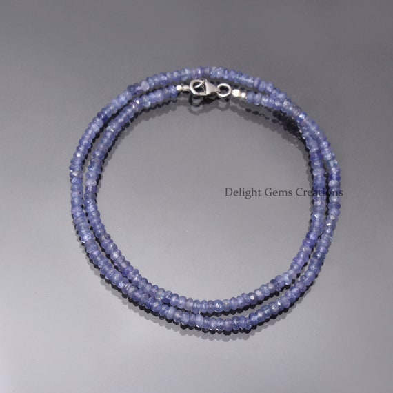 Natural Tanzanite Faceted Beads Necklace, 3.5mm-4.5mm Tanzanite Gemstone Beaded Necklace, Aaa++ Tanzanite Rondelle Bead Necklace Jewelry