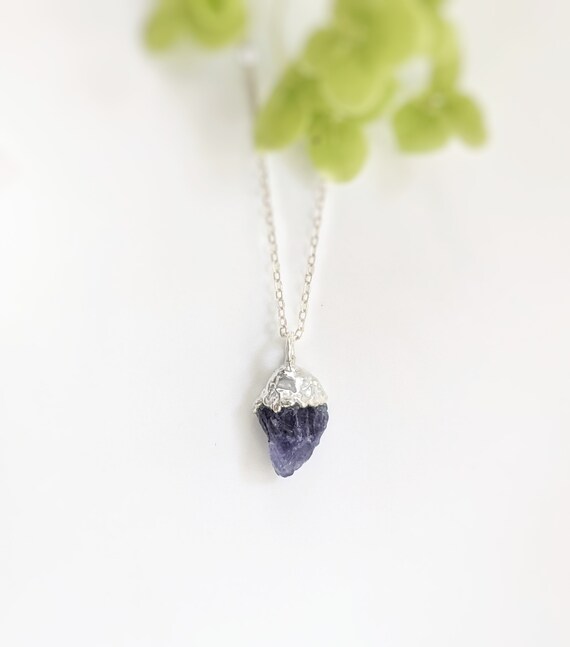 Raw Tanzanite Necklace, Raw Stone Pendant, Raw Gemstone Necklace, December Birthstone Necklace, Purple Crystal Necklace, Bohemian Necklace