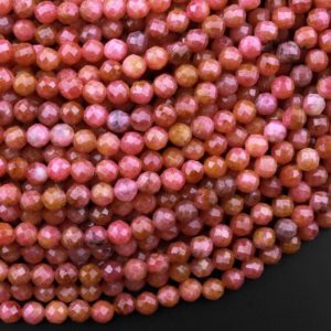 Aa Micro Faceted Natural Pink Red Thulite 3mm 4mm Round Beads Diamond Cut Gemstone From Norway 15.5" Strand Aa Micro Faceted Natural Pink Red Thulite 3mm 4mm Round Beads Diamond Cut Gemstone From Norway 15.5" Strand