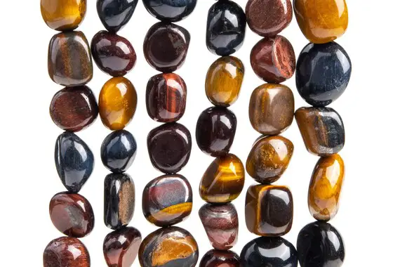 Genuine Natural Tiger Eye Gemstone Beads 8-10mm Yellow Red Blue Pebble Nugget Aa Quality Loose Beads (108562)